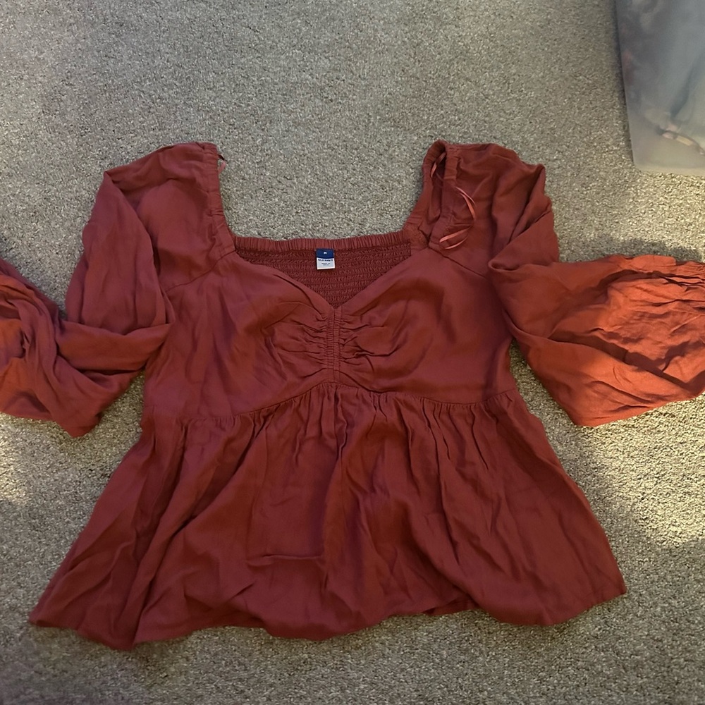Old Navy Smocked Peplum Blouse with Puff Sleeves